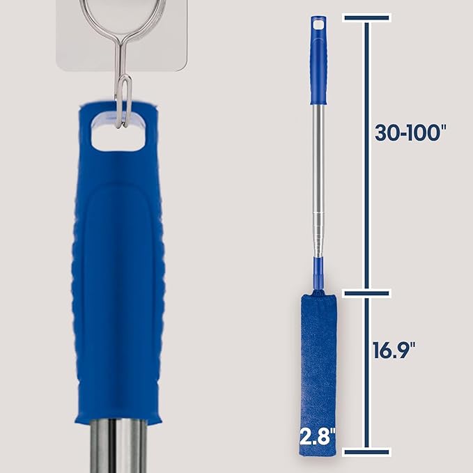 Retractable Gap Dust Cleaner with Extension Pole, Cleaning Tools with 3 Microfiber Dusting Cloths, Extendable Long Handle Duster for Cleaning Under Refrigerator Furniture Appliance (Blue)