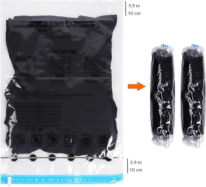 Amazon Basics Roll-Up Travel Zipper Storage Bags, 12 count (6 Small & 6 Medium), Multiple, Clear