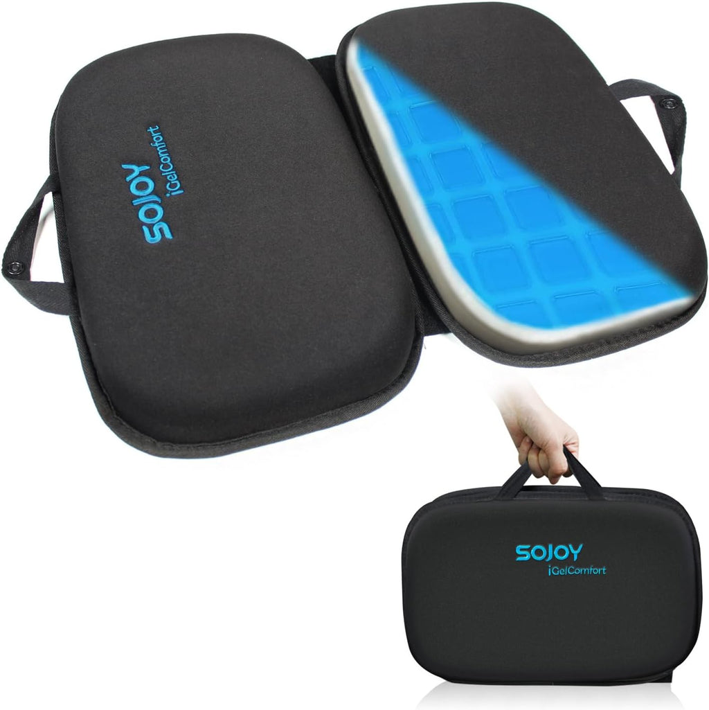Sojoy iGelComfort 3 in 1 Foldable Gel Seat Cushion Featured with Memory Foam (A Must-Have Travel Cushion! Smart, Easy Travel Cushion) (Size: 18.5“ x 15" x 2")
