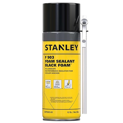Stanley F903 Black Spray Foam Sealant (1x12oz) – Waterproof Expanding Polyurethane Foam for RV, Pond, Waterfall, Landscape & Automotive Applications – UV Resistant, Gap Filler Foam | 1 Pack