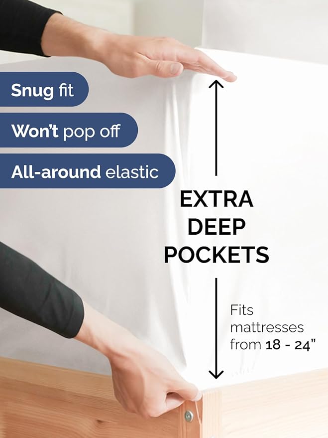 Extra Deep Pocket Full Sheets - 4 Piece Breathable & Cooling Bed Sheets - Hotel Luxury Bed Sheet Set - Soft, Wrinkle Free & Comfy - Easily Fits Extra Deep Mattresses - Deep Pocket Antique White Sheets