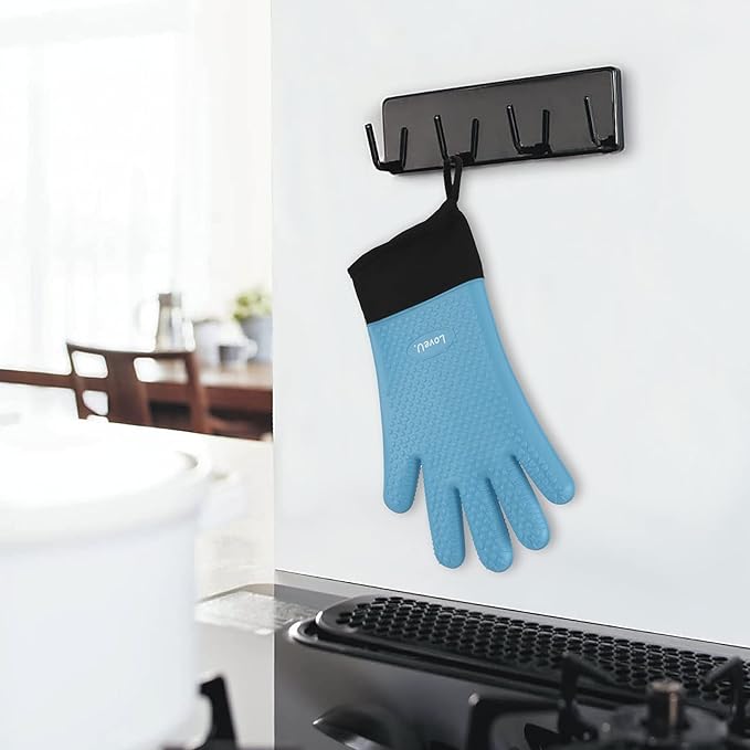 Kitchen Oven Gloves - Silicone and Cotton Double-Layer Heat Resistant Oven Mitts/BBQ Gloves/Grill Gloves - Perfect for Baking and Grilling (XL-XXXL, Blue)