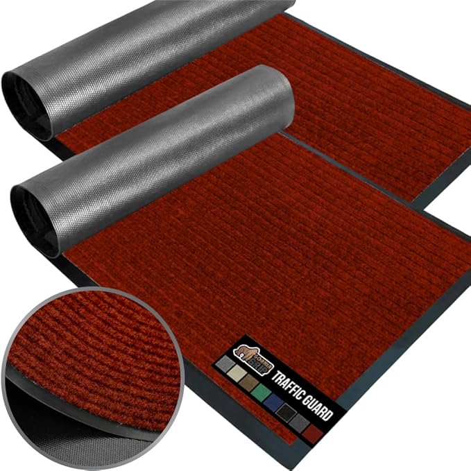 GORILLA GRIP Traffic Guard Door Mat, 2 Pack, Heavy Duty Waterproof Doormat, Commercial Office Space Welcome Mats, Stain and Fade Resistant, Low Profile, Strong Rubber Backing, 35x23, Red