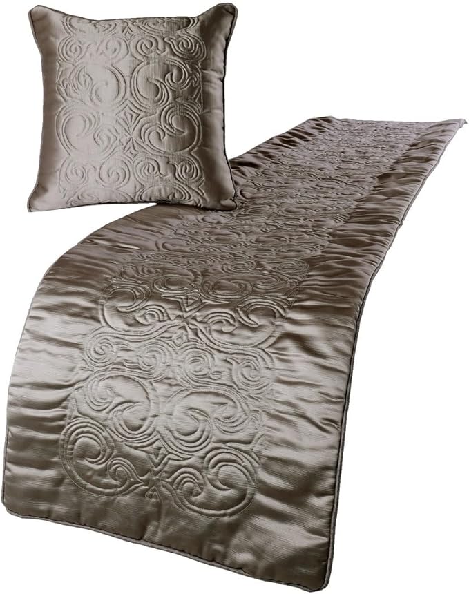 The HomeCentric Decorative Silver Queen 74 x 18 inch Bed Runner Without Pillow Cover, Satin Quilted Bed Scarf, Abstract Modern - Silver Soft