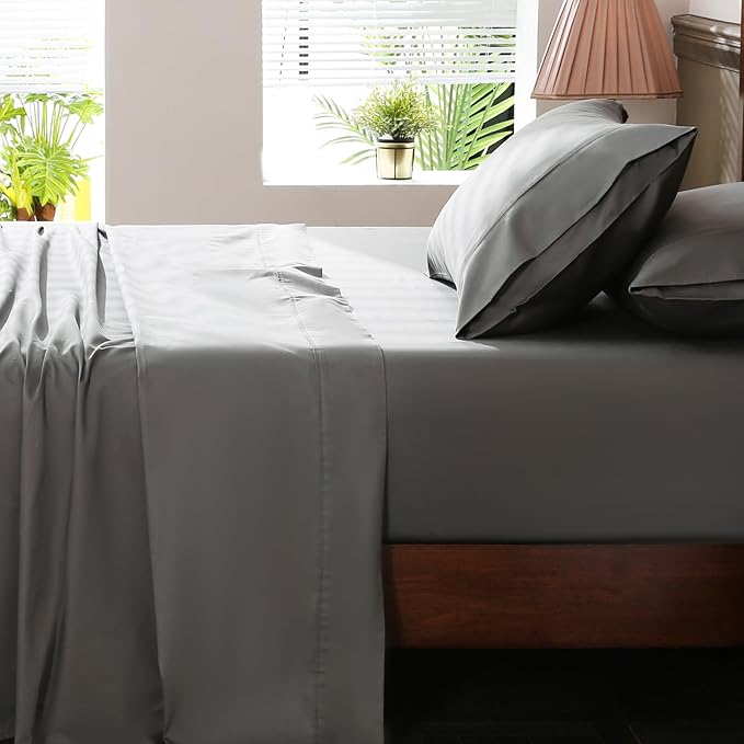 Extra Deep Pocket King Sheets 18-24 Inch 1000 Thread Count 100% Egyptian Cotton Sateen Weave Soft Breathable 4 Pieces（King，Dark Grey）