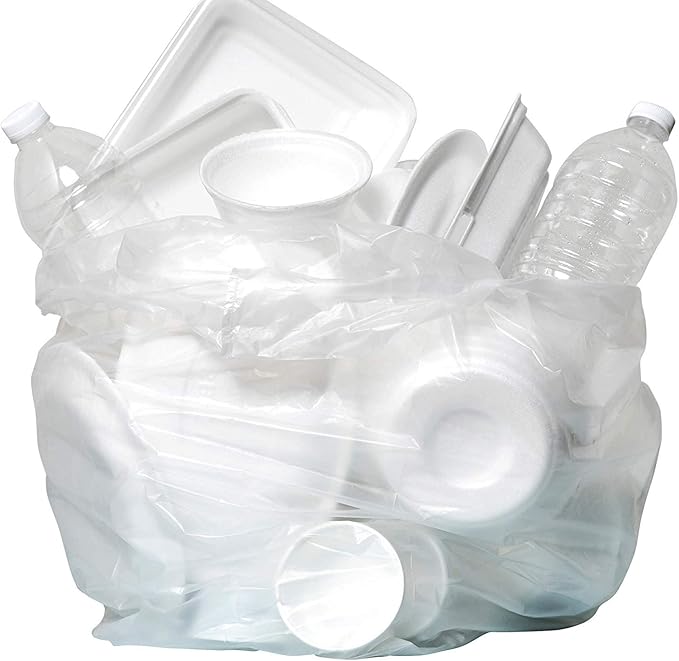 Aluf Plastics High Density Trash Bags, 10 Gallon, 1000 Count, 8 Micron (eq), 24" x 24", Clear, for Bathroom, Office, Industrial, Commercial, Janitorial, Municipal, Recycling