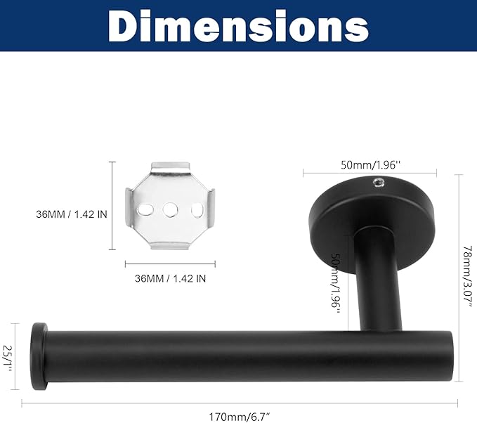NearMoon Bathroom Toilet Paper Holder, Premium SUS304 Stainless Steel Rustproof Wall Mounted Toilet Roll Holder for Bathroom, Kitchen, Washroom (1 Pack, Matte Black)