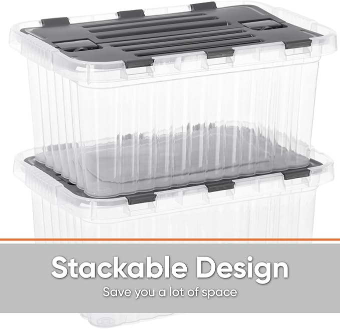 Superio Storage Bins with Lids, Clear Plastic Containers for Organizing, Stackable Totes, BPA Free, Odor Free, Organizer Boxes for Home, and Dorm (4 Pack, 15"x10"x10.25")