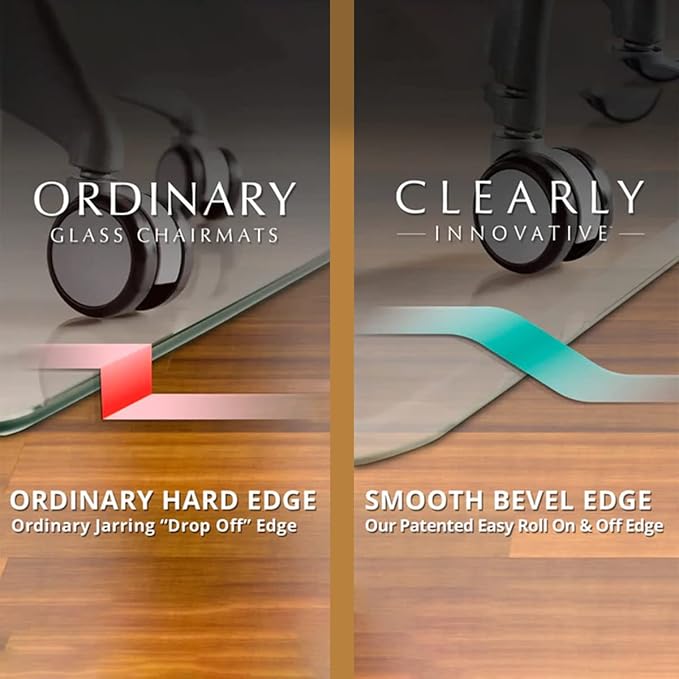 Exclusive Patented Beveled Edge Glass Chair Mat for a Smooth Glide and Easy Roll On/Off by Clearly Innovative, Ultimate Office Chair Mat for Carpet or Hardwood Floor, 48x60