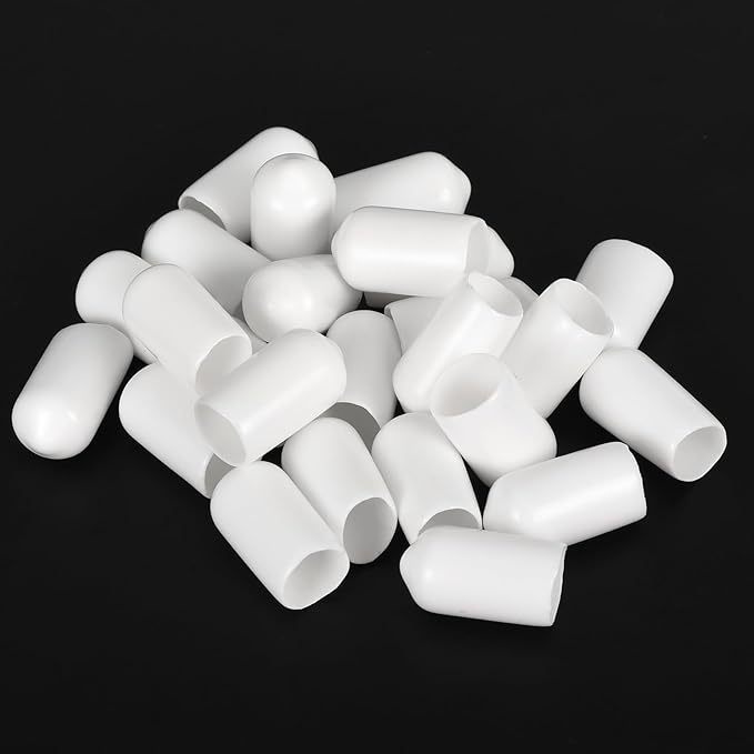uxcell 20pcs Rubber End Caps 8mm(5/16") ID Vinyl Round End Cap Cover Screw Thread Protectors White