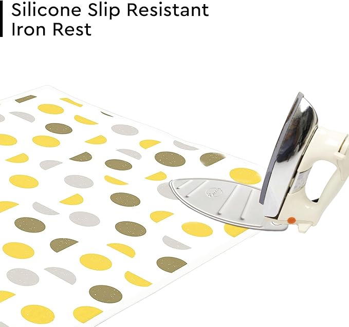 Encasa XO Ironing Mat/Pad (Large 48"x28") with 3mm Padding & Silicone Iron Rest for Steam Pressing on Tabletop or Bed - Heat Resistant, Portable, Quilting & Travel Blanket - Yellow Moon