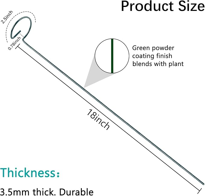 12 Pack 18 Inch Plant Support Stakes, Metal Single stemmed Flower Support