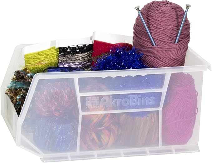 Akro-Mils 30240 AkroBins Plastic Storage Bins, Space-Saving Stackable Bins for Garage, Pantry, Craft Organization, 15-Inch x 8-Inch x 7-Inch, Clear, 12-Pack