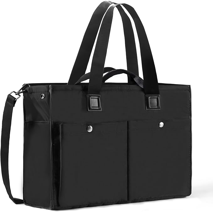 Closeable Tote Bag with 12 Pockets,Thick Bottom Support & Adjustable Strap,Water-Resistant
