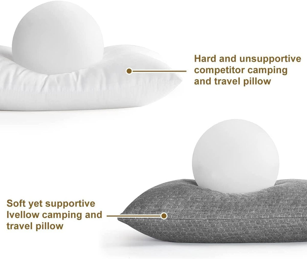 Ivellow Memory Foam Travel Pillow Compressible Camping Pillow for Sleeping Shredded Memory Foam Pillow Compact Firm Supportive Travel Pillow for Adults Kids Outdoor Backpacking Hiking Essential Gear-S