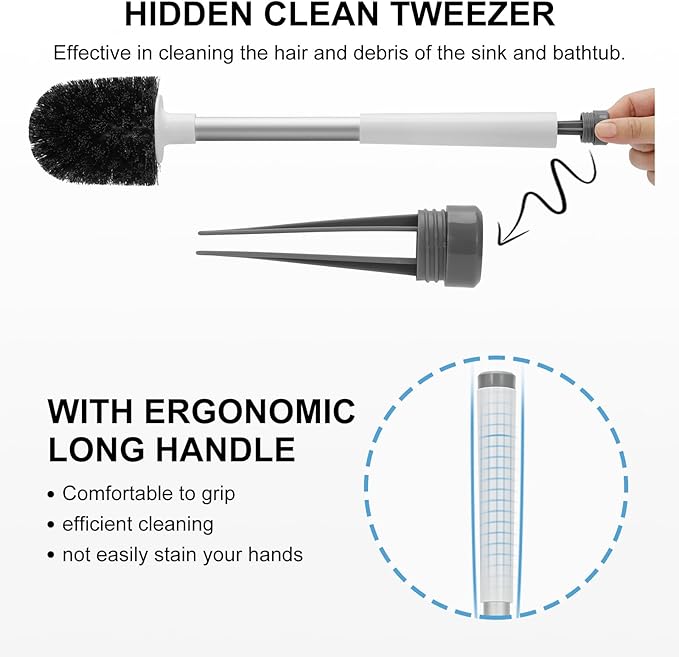 SetSail Toilet Brush 3 Pack Toilet Bowl Brush and Holder Toilet Cleaner Brush with Nylon Bristles Ventilated Toilet Brushes for Bathroom with Holder for Toilet Scrubber Cleaning, White & Grey