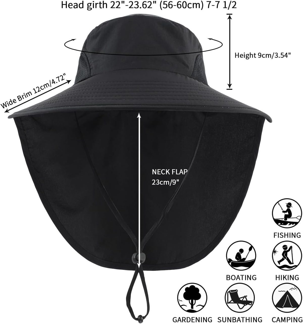 Home Prefer Outdoor UPF50+ Sun Hat Wide Brim Mesh Fishing Hat with Neck Flap