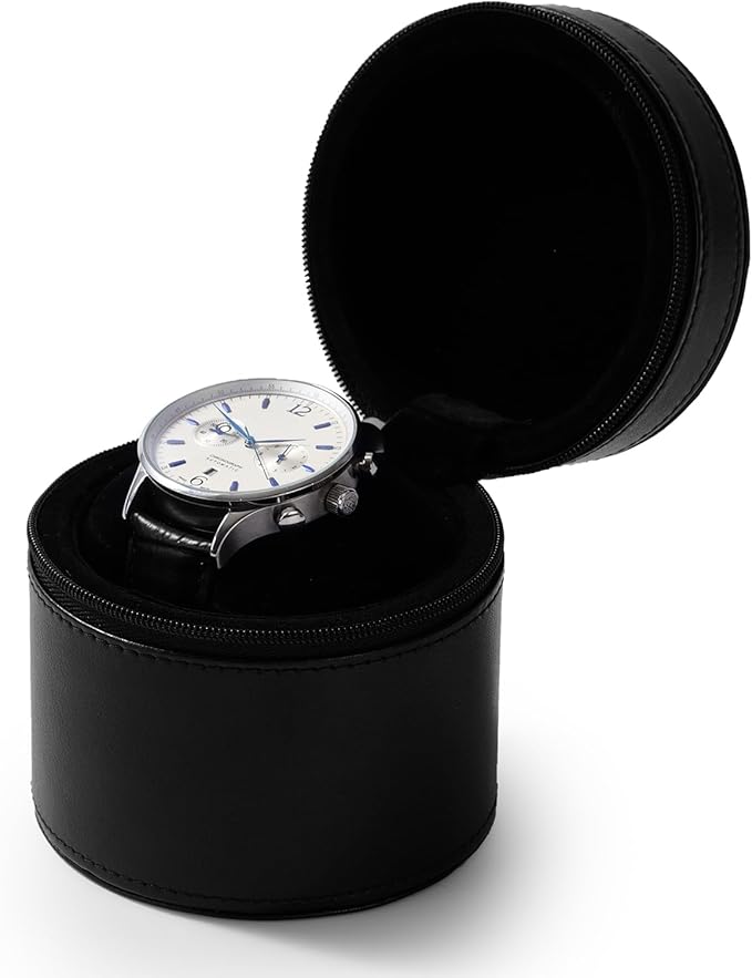 Oirlv Luxury Leather Watch Travel Case Single Watch Case with Removable Pillow(Black)