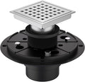 4-3/8 Inch Square Shower Drain Chrome, Bathroom Floor Drain, Stainless Steel Drain Kit with ABS Flange, Removable Grid Cover, Hair Strainer