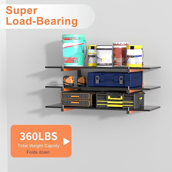 2 Pack Lumber Storage Rack, Wall Mount Wood Storage Racks, Heavy Duty 3-Level System Lumber Metal Racks, 360 LBS Sturdy Garage Wood Organizer, Indoor and Outdoor