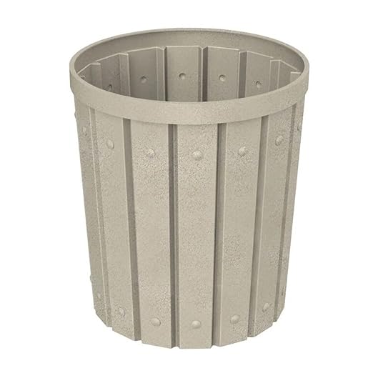 42 Gallon Slated Circle 100% Recycled Plastic Commercial Outdoor or Indoor Trash Can with Push Open Dome Lid and Internal Liner | Great for Schools and Businesses - Beige Granite