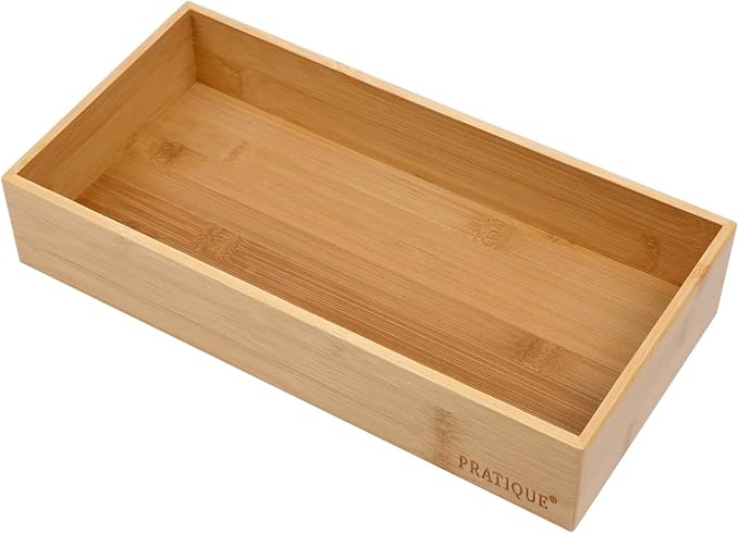 Bamboo Drawer Organizer - Kitchen Utensil Organizer Silverware Tray Cutlery Holder，Office Desk Supplies and Accessories (12x5.9x2.6 inch)