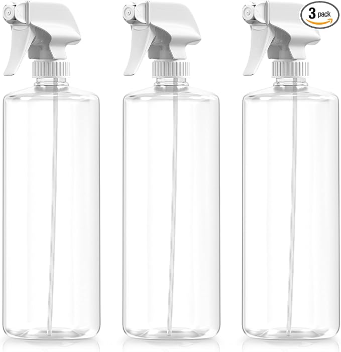 Bar5F Plastic Spray Bottles with Mixor Trigger, 32 oz | Professional, Leak Proof, Empty, Adjustable Fine to Powerful Sprayer, Refillable | Water Plants, Cleaning Solutions | Crystal Clear | Pack of 3