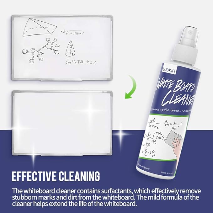 loukin Non-Toxic Whiteboard Cleaner, 8.5 fl oz Dry Erase Board Cleaner, Whiteboard Cleaning Spray with Cloths, Removes Stubborn Marks (3-Pack)
