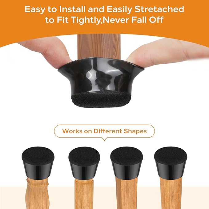 24 PCS Silicone & Felt Chair Leg Floor Protectors for Hardwood Floors - Furniture Pads, Chair Leg Covers/Cups - No Noise & Scratch-Proof - Round M (Fits 1"-1 3/16" / 24-30mm), Black
