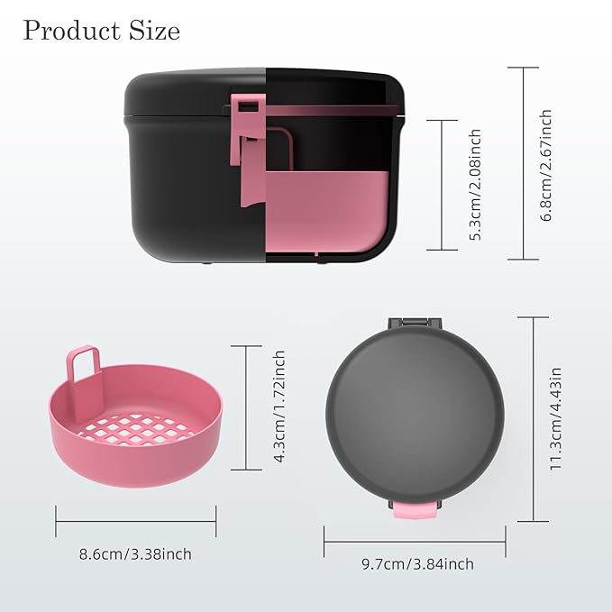 BVN Leak-Proof Denture Bath Cup for Travel, Denture Cup for Soak Dentures, Retainer Cleaning Case with Strainer (Black + Pink)
