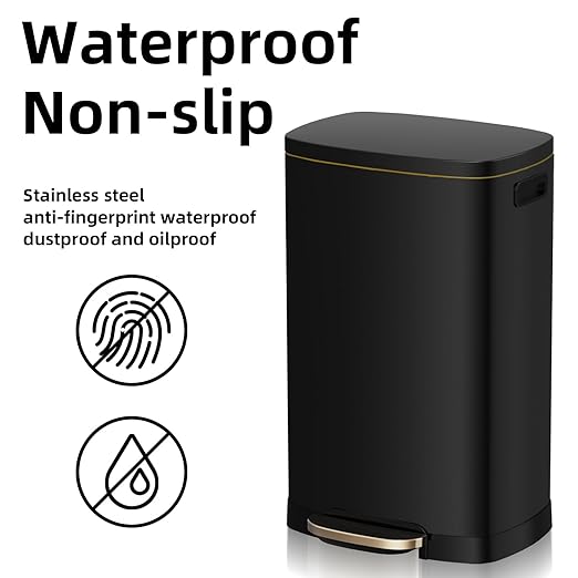 13 Gallon Trash Can with Lid, 50L Fingerprint Proof Stainless Steel Kitchen Trash Can with Removable Inner Bucket and Lid Soft Close, Pedal Rubbish Bin for Home Office, Black