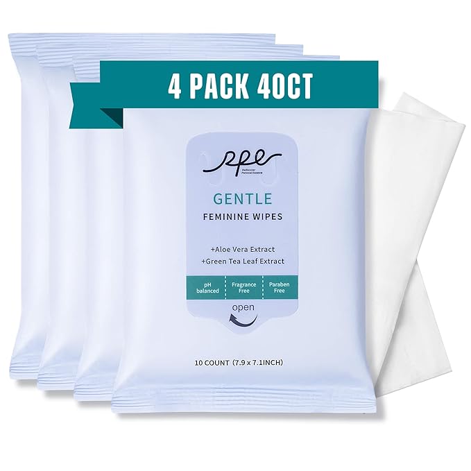 Large Feminine Wipes for Women, pH Balanced Soft Gentle Soothing Unscented Flushable Personal Hygiene Wipes for Intimate Period Care Portable to Go Sensitive Sanitary Wipes Travel (10ct, Pack of 4)