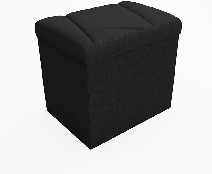 Folding Storage Ottoman Bench, 15 Inches End of Bed Bench,Folding Ottoman Storage for Bedroom, Entryway and Living Room, 15"x15"x15",Black