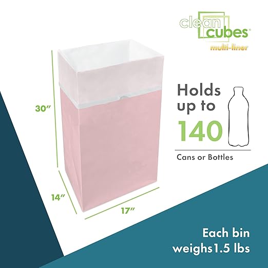 30 Gallon Disposable Pop-Up Trash Cans (3-Pack, Multi-Liner) with Fitted Bags – Foldable Garbage & Recycling Bins for Parties, Events & Kitchen (Pink 30" H x 14" W x 17" D)