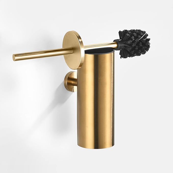 Toilet Brush with Holder for Bathroom Toilet Bowl Brush Holder Toilet Bowl Cleaner Brush Wall Mounted Toilet Brush Brushed Gold