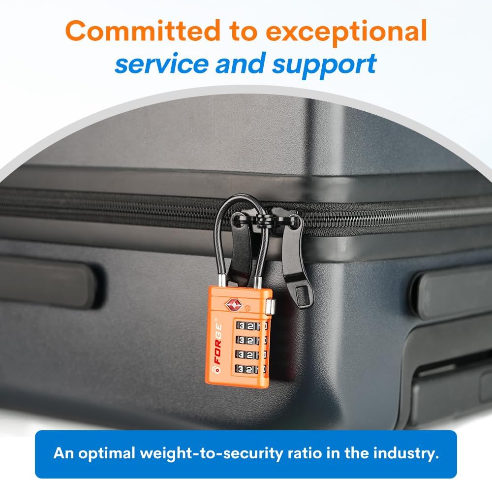 Forge TSA Approved Luggage Locks 4 Digit Combination TSA Travel Locks with TSA008, Open Alert Indicator, Zinc Alloy Body for Luggage, Suitcase, Backpack, and More. 3 Color 6 Locks.