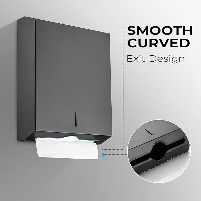 Paper Towel Dispenser Wall Mount - Multifold Trifold Paper Towel Dispensers, Large Capacity Stainless Steel Tissue Holder, Suitable for Bathrooms and Public Places Black