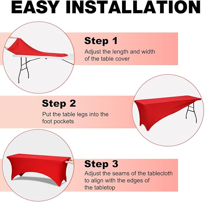 Trlyc 2 Pack 6FT Spandex Table Cloth - 72 x 30 Inch Rectangular Stretch Tablecloth, Wrinkle Resistant Scretch Table Cover for Wedding, Party, Banquet, Picnic, Outdoor Decoration (2Pcs,Red)