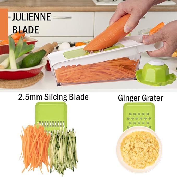 Cheese Grater with Container,5 In 1 Mandoline Slicer for Kitchen,Multi Purpose Vegetable Slicer, Easy to Clean Vegetable Chopper,Cheese Shredder,Julienne Slicer and Peeler