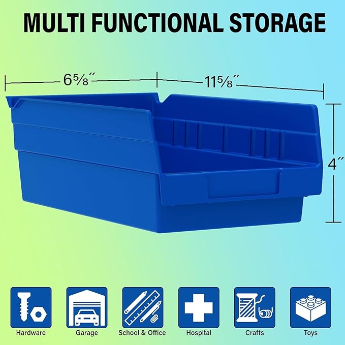 Akro-Mils 30130 Plastic Shelf Bins, Heavy Duty Storage Bins for Garage, Closet, and Drawer Organization, 12-Inch x 6-1/2-Inch x 4-Inch, Red, 12-Pack