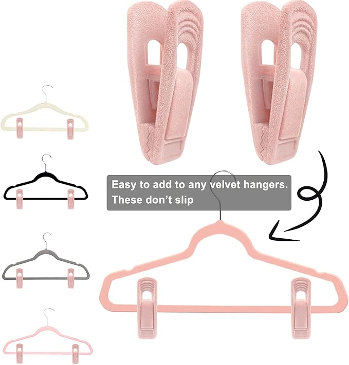 Light Pink Velvet Hanger Clips (60-Pack), Non-Slip Strong Hanger Clips for Velvet, Pants, Skirts & Thin Clothes