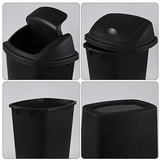10 Gallon Black Swing Top Trash Cans, Pack of 4 Plastic Waste Bin for Kitchen Office