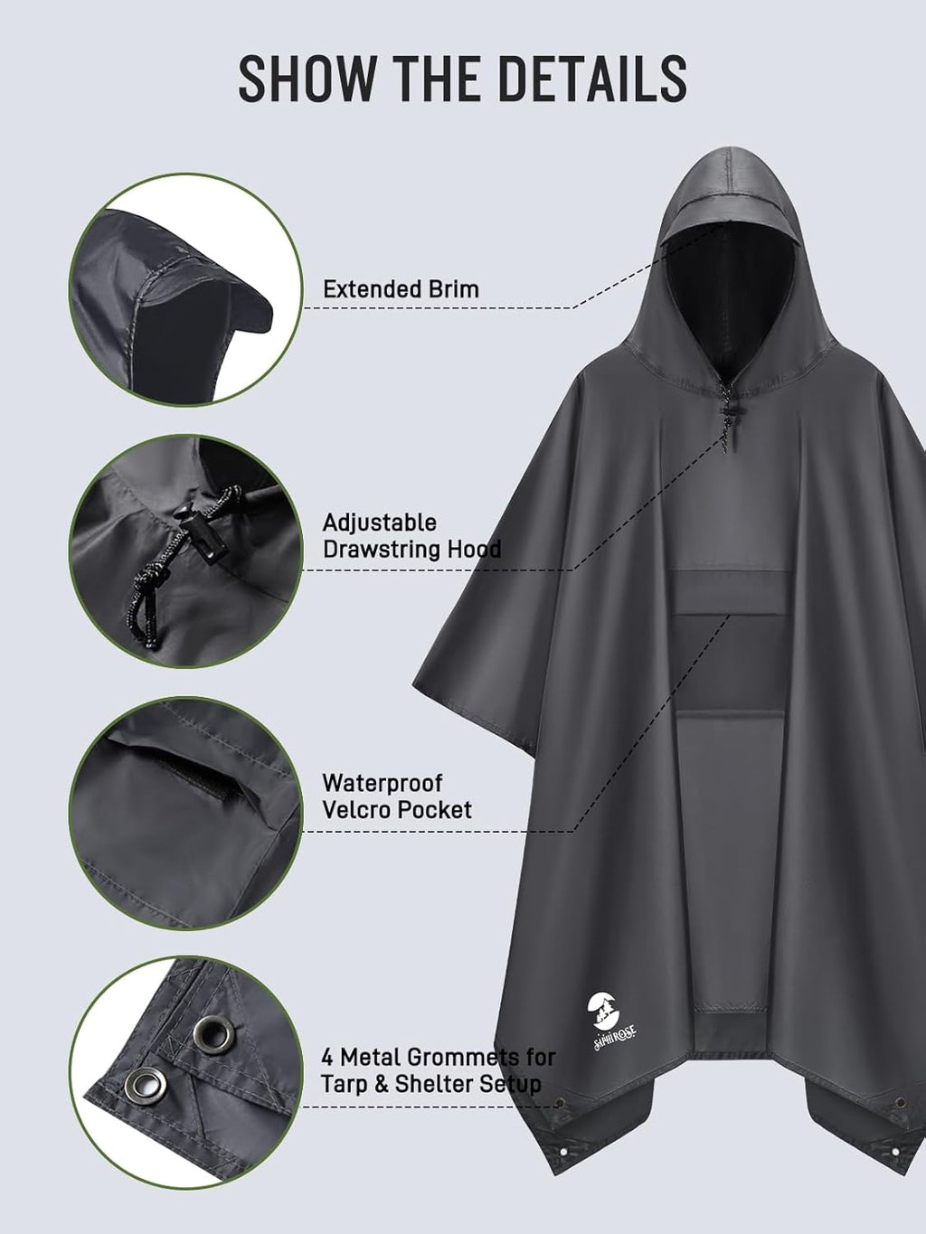 SaphiRose Extra Thick Hooded Rain Poncho Double Layer Waterproof Raincoat Jacket for Men Women Adults