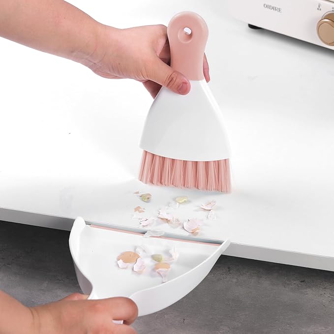 NACENA Mini Dustpan and Brush Set, Small Broom and Dustpan Set Dust Pan and Mini Hand Broom Dustpan and Broom Combo Compact for Home Table Keyboards Sofa Kitchen Pets, Pink