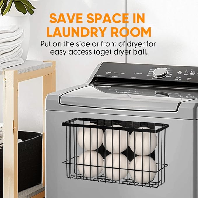 Magnetic Dryer Ball Holder for Laundry Room Organization and Storage, Magnetic Lint Bin for Laundry Room, Iron Dryer Ball Container for Laundry Room Storage (No Balls, Black)