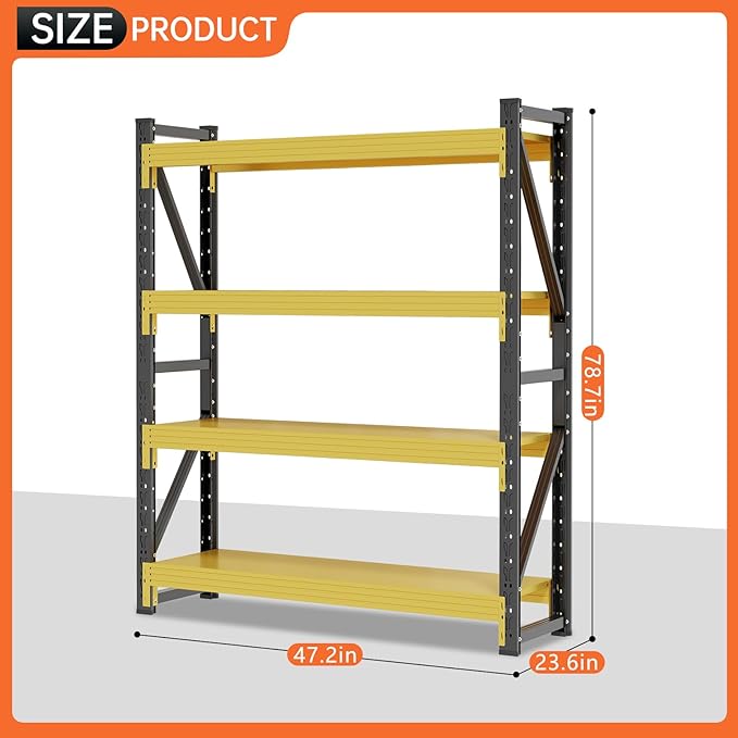 4000LBS Storage Shelves Heavy Duty, 48" W Metal Garage Shelving Units, 4 Tier Adjustable Shelf, Garage Storage Shelves Rack, Industrial Shelving for Warehouse, Basement,48" W x 24" D x 79" H