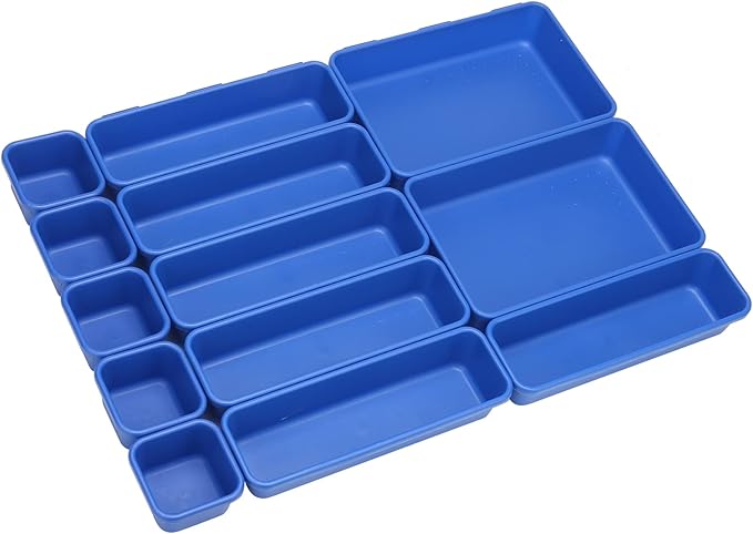 KeFanta 42 Pack Tool Box Organizer Tool Tray Dividers, Rolling Tool Chest Cart Cabinet Workbench Desk Drawer Organization and Storage for Hardware, Parts, Screws, Nuts, Small Tools Organization(Blue)