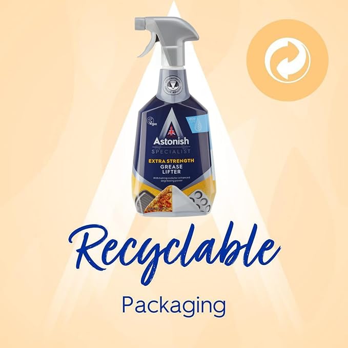 Astonish Specialist Extra Strength Grease Lifter With Baking Soda - No Scrub De-Greaser Formula For Kitchen Surfaces, Trays & Pans - Vegan Cruelty Free Household Cleaning Supplies, 750ml Spray Bottle