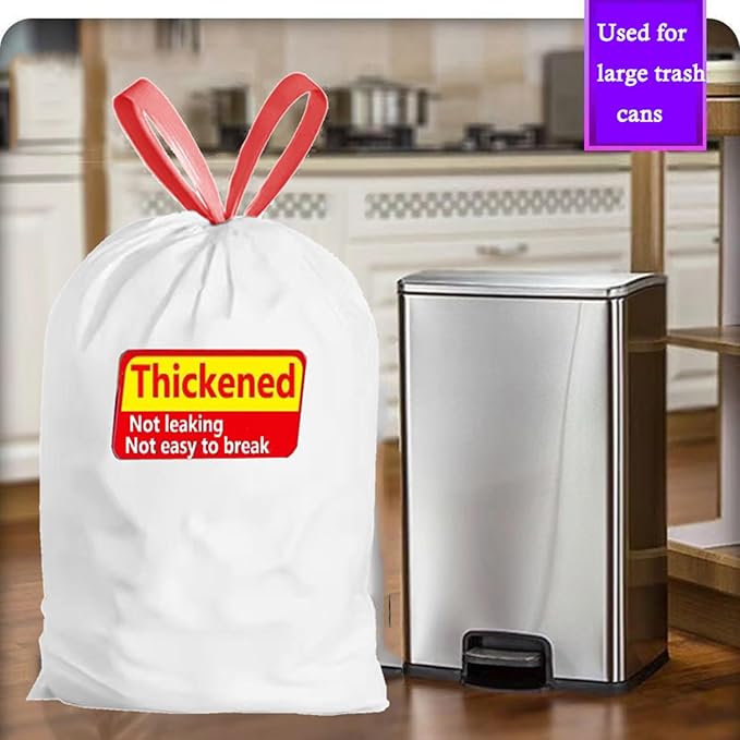 Ultra Thick Heavy Duty Plastic 16-18 Gallon Drawstring Trash Bags White Leak Proof Large Garbage Bags for Tall Kitchen Home Office Outdoor (18 Gallon Drawstring Trash Bags)