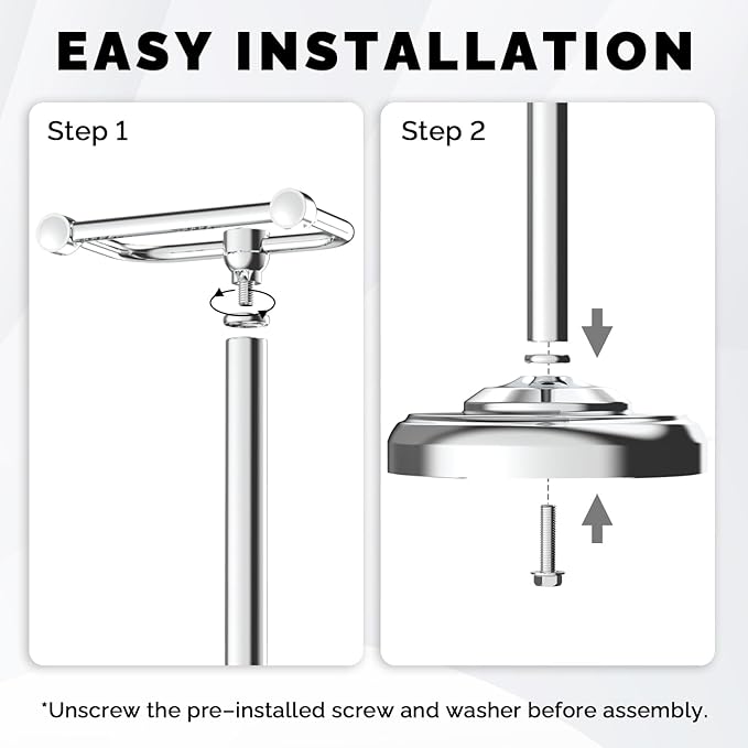 Toilet Paper Holder Stand, Polished Chrome Toilet Paper Holder Free Standing, Post Pivoting Design & Stable Weighted Base SUS304 Stainless Steel for Bathroom(Mega Roll)
